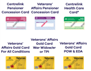 Eligible concession cards